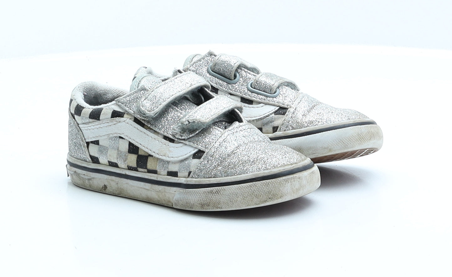 VANS Girls Silver Check Polyester Trainer UK 8 EUR 25