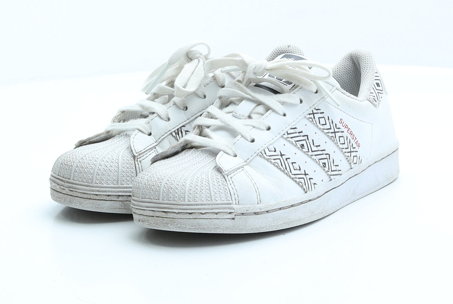 adidas Girls White Striped Faux Leather Trainer UK 1.5 EUR 33.5