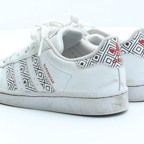 adidas Girls White Striped Faux Leather Trainer UK 1.5 EUR 33.5