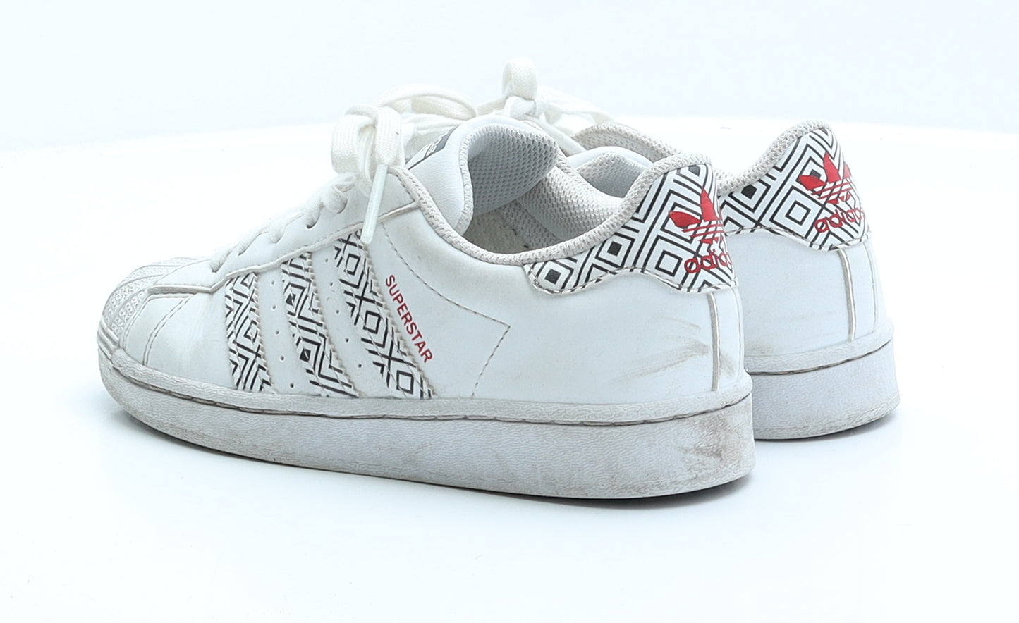 adidas Girls White Striped Faux Leather Trainer UK 1.5 EUR 33.5