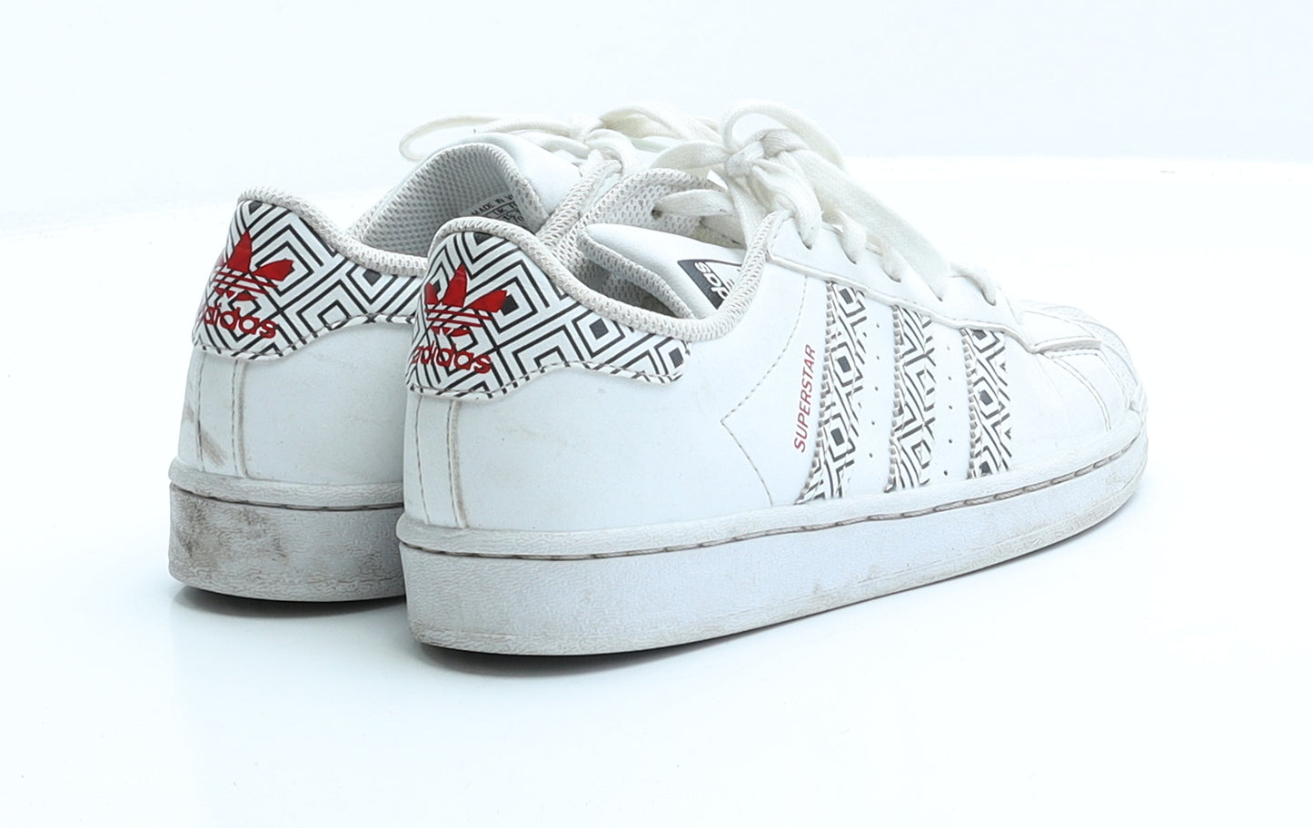 adidas Girls White Striped Faux Leather Trainer UK 1.5 EUR 33.5