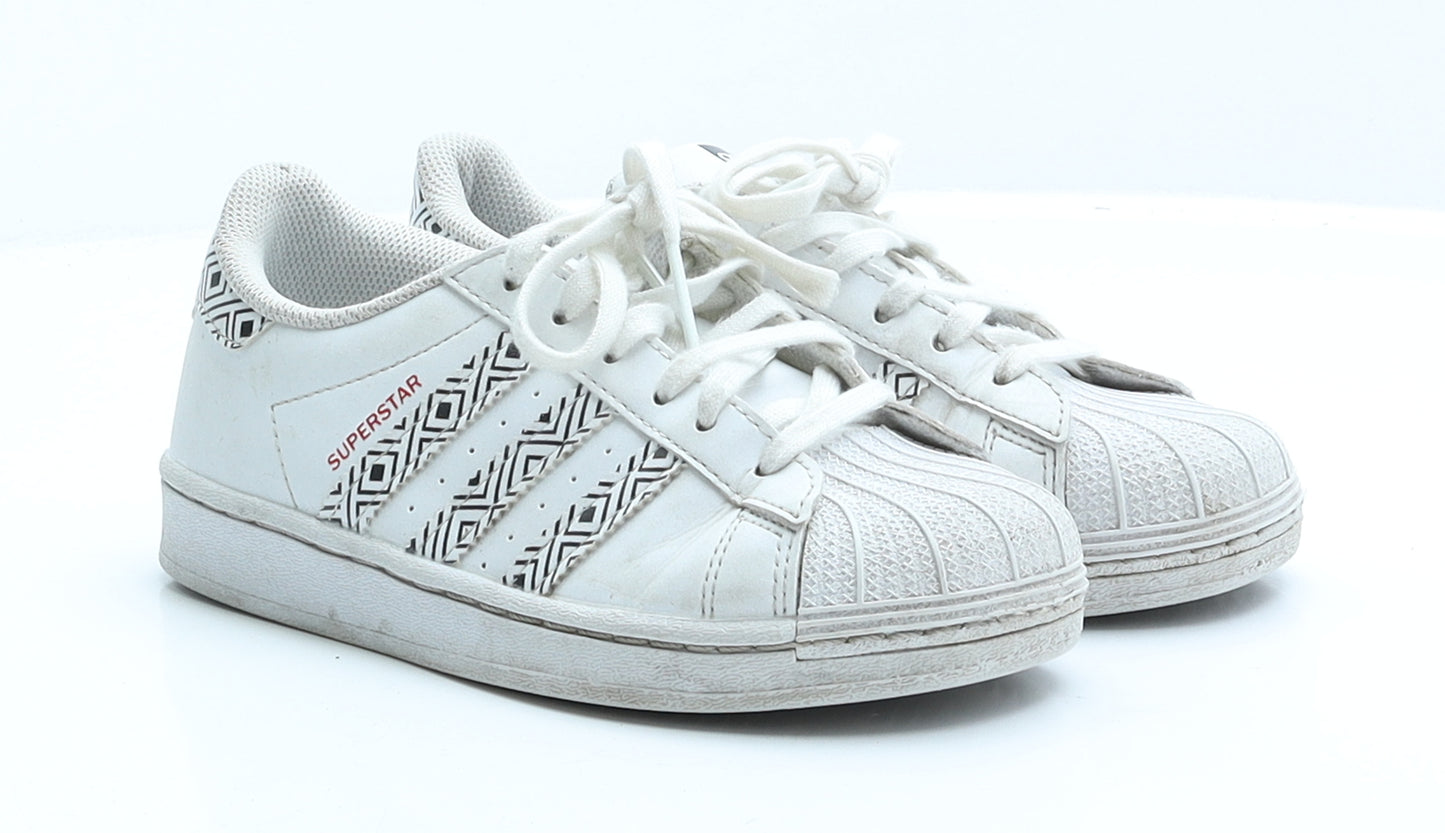 adidas Girls White Striped Faux Leather Trainer UK 1.5 EUR 33.5