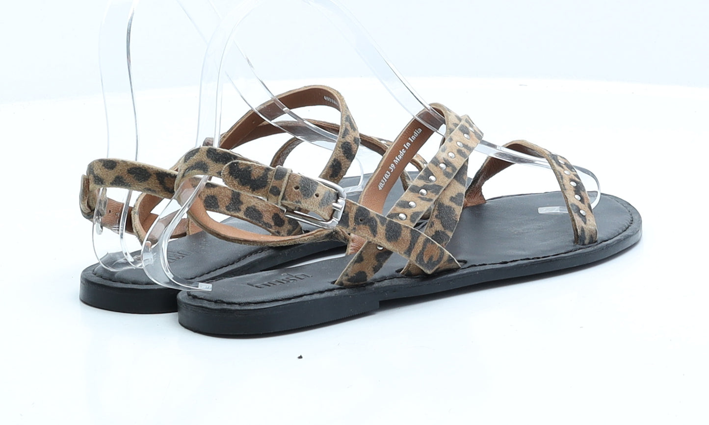 Hush Womens Brown Animal Print Faux Suede Flat Sandal UK 6 EUR 39