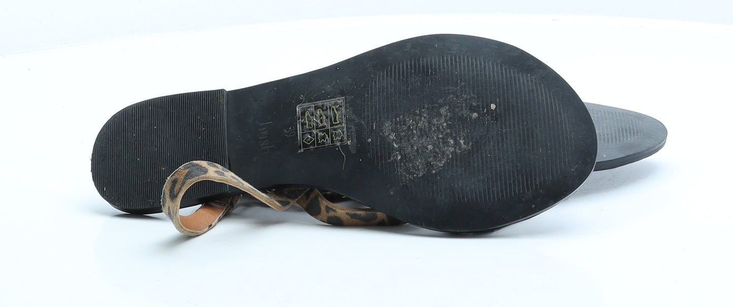 Hush Womens Brown Animal Print Faux Suede Flat Sandal UK 6 EUR 39