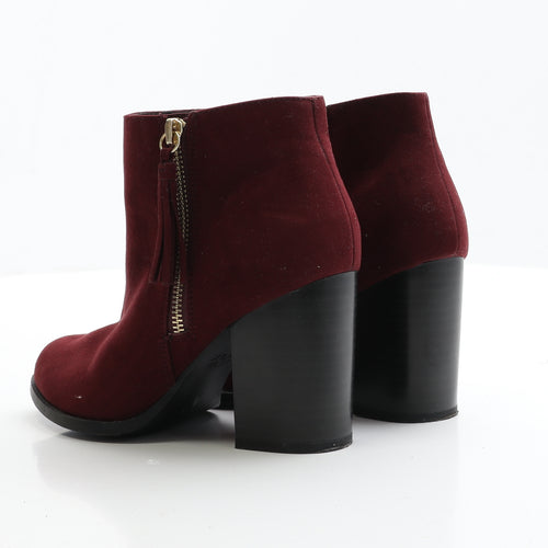 New Look Womens Red Faux Suede Bootie Boot UK 4 EUR 37