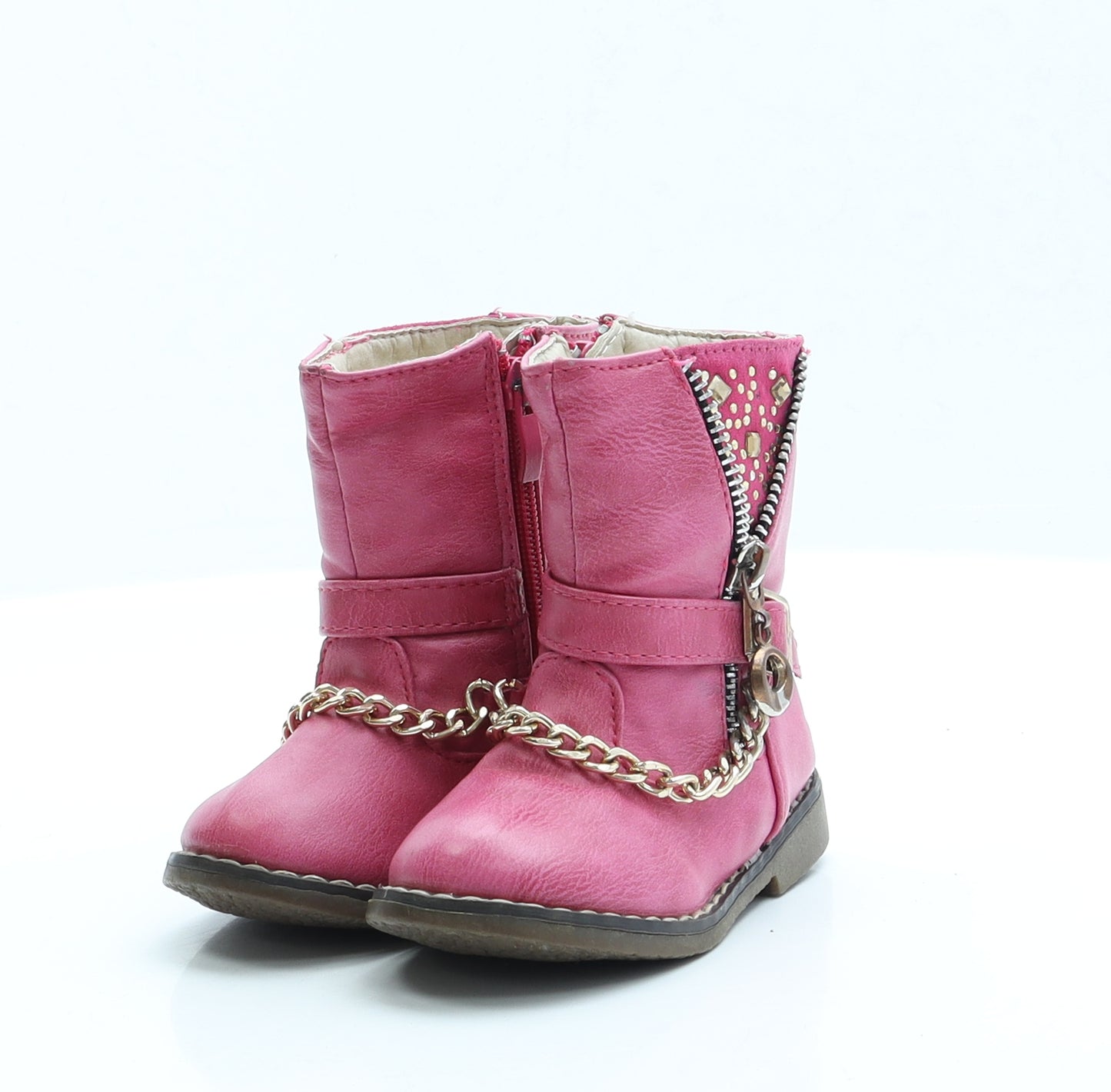 Preworn Girls Pink Biker Boot UK 4 EUR 20