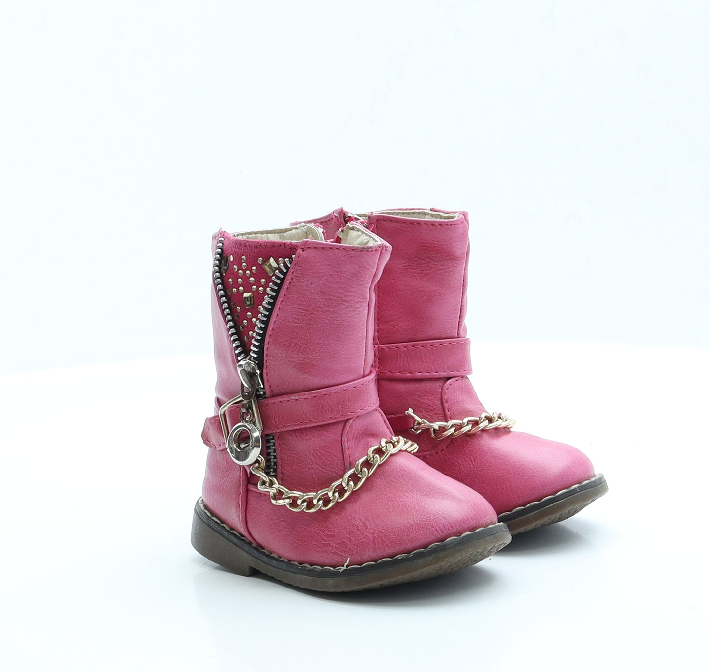 Preworn Girls Pink Biker Boot UK 4 EUR 20