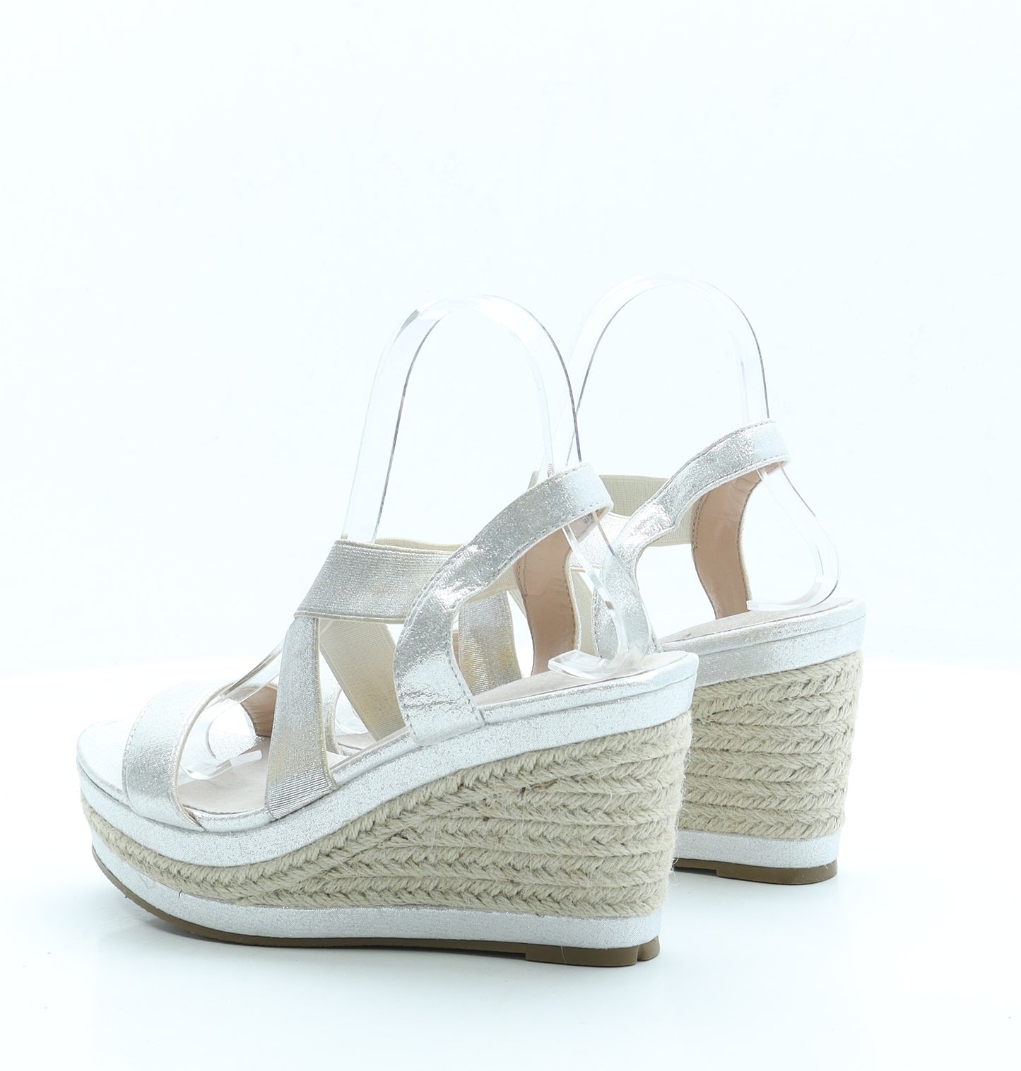 Primark Womens Silver Polyester Platform Heel UK 5 EUR 38 US 7 - Wide Fit