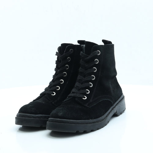 Topshop Womens Black Faux Suede Combat Boot UK 3 EUR 36