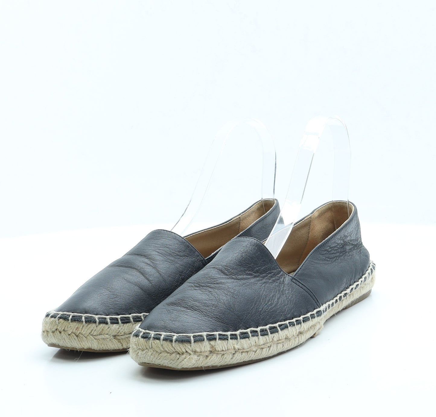 Preworn Womens Black Faux Leather Espadrille Sandal UK 6 EUR 39