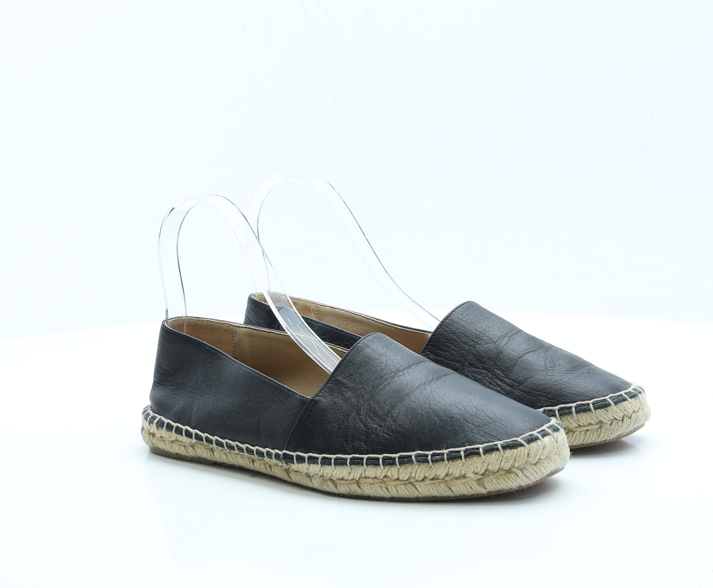 Preworn Womens Black Faux Leather Espadrille Sandal UK 6 EUR 39