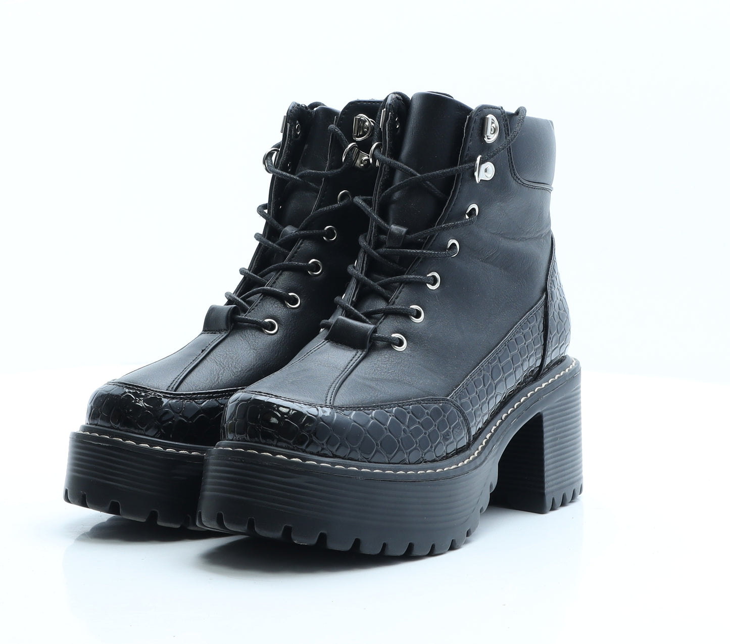 Krush Womens Black Animal Print Polyester Combat Boot UK 6 EUR 39