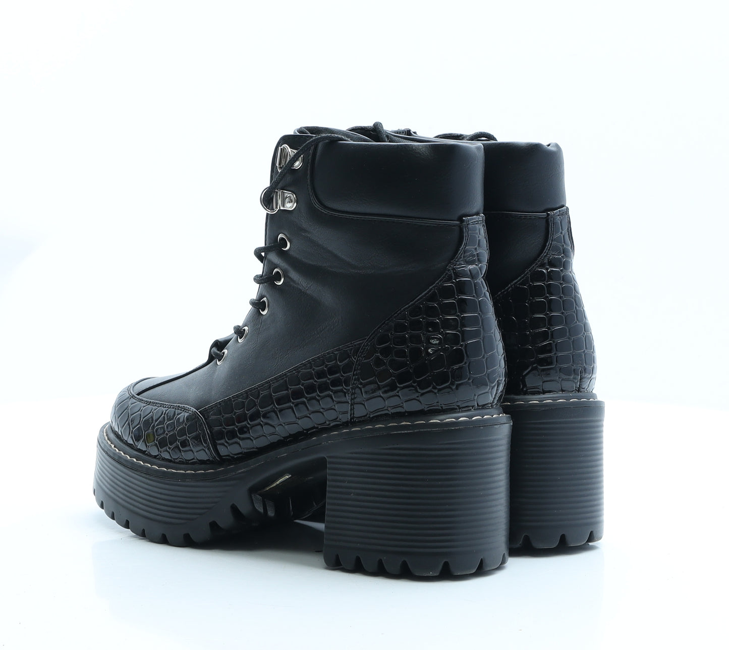 Krush Womens Black Animal Print Polyester Combat Boot UK 6 EUR 39