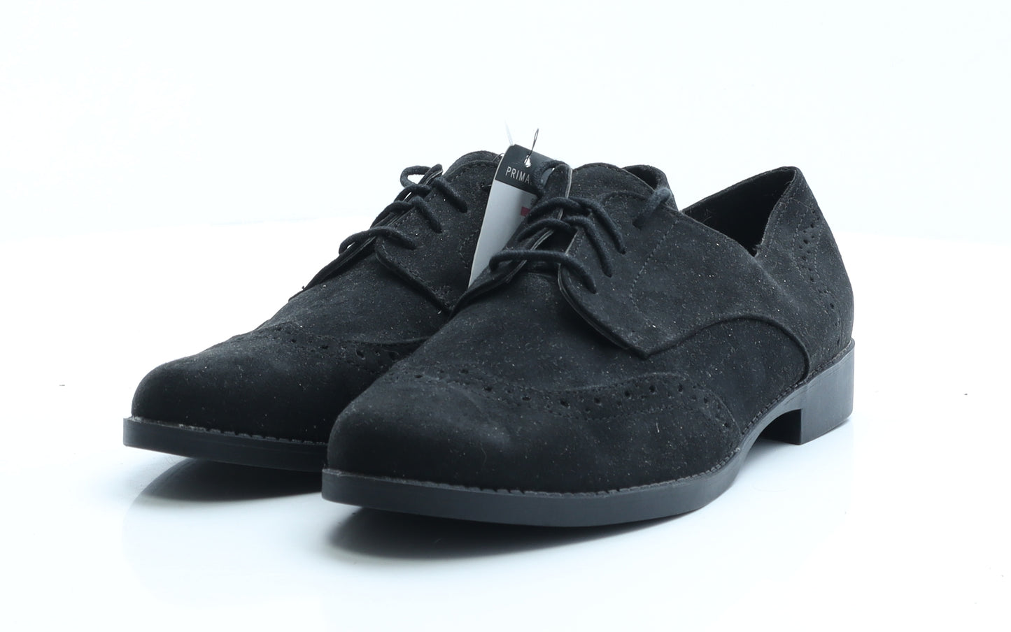 Primark Womens Black Faux Suede Flat UK 7 EUR 40 - Brogue
