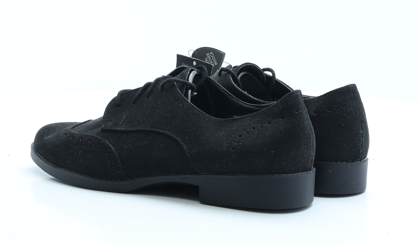 Primark Womens Black Faux Suede Flat UK 7 EUR 40 - Brogue