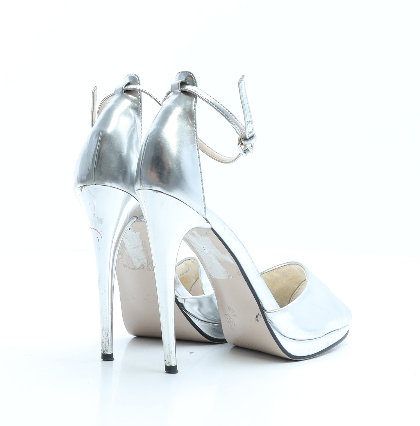 Topshop Womens Silver Vinyl Strappy Heel UK 4 EUR 37