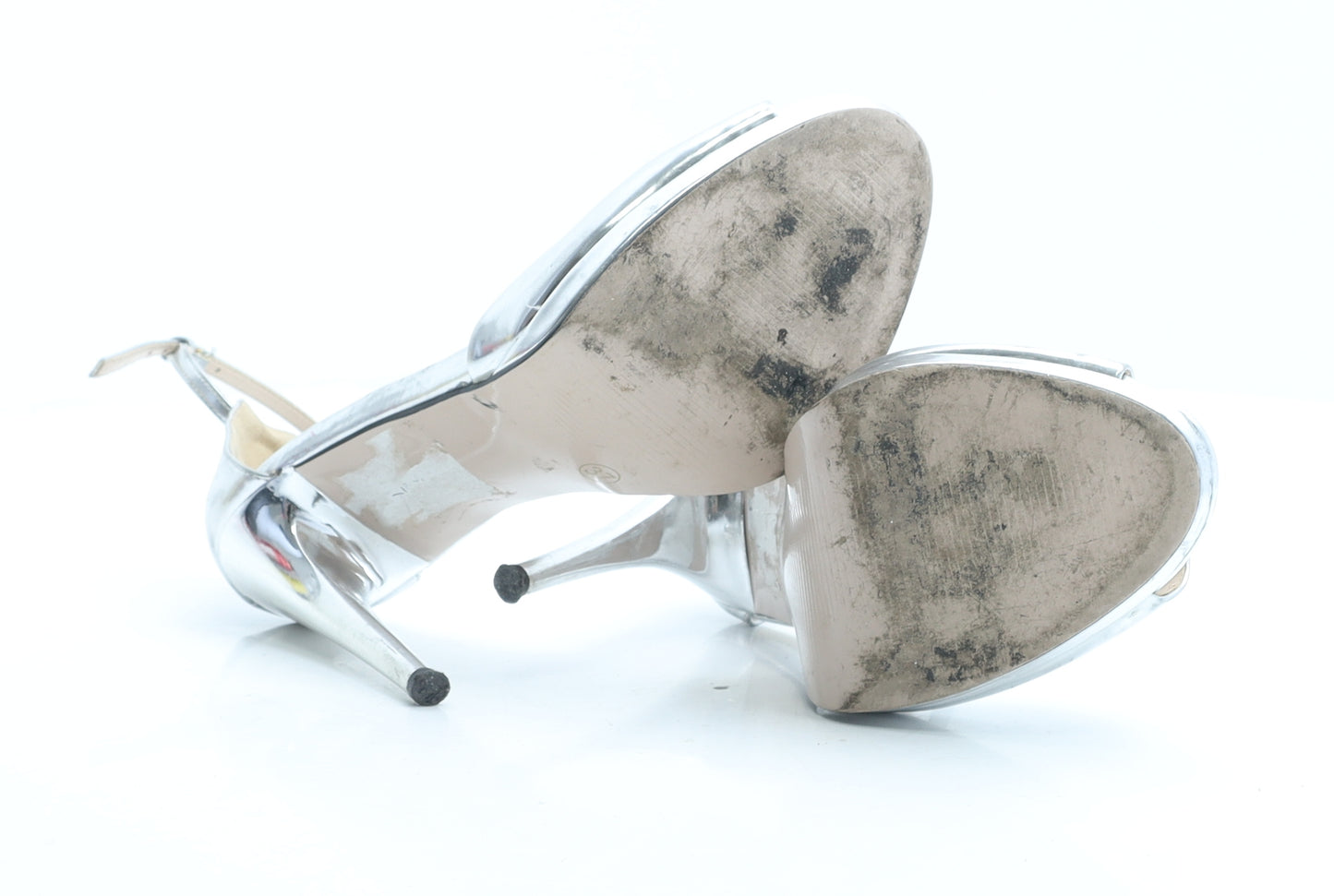 Topshop Womens Silver Vinyl Strappy Heel UK 4 EUR 37