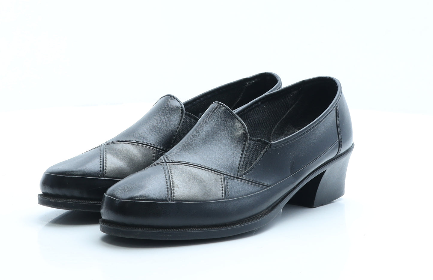 Preworn Womens Black Geometric Faux Leather Loafer Flat UK 3 EUR 36