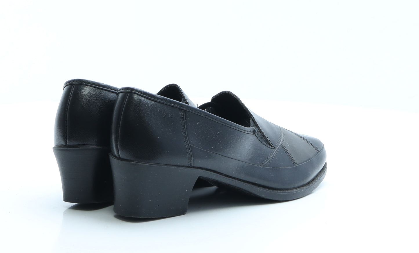 Preworn Womens Black Geometric Faux Leather Loafer Flat UK 3 EUR 36