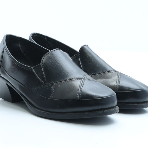 Preworn Womens Black Geometric Faux Leather Loafer Flat UK 3 EUR 36