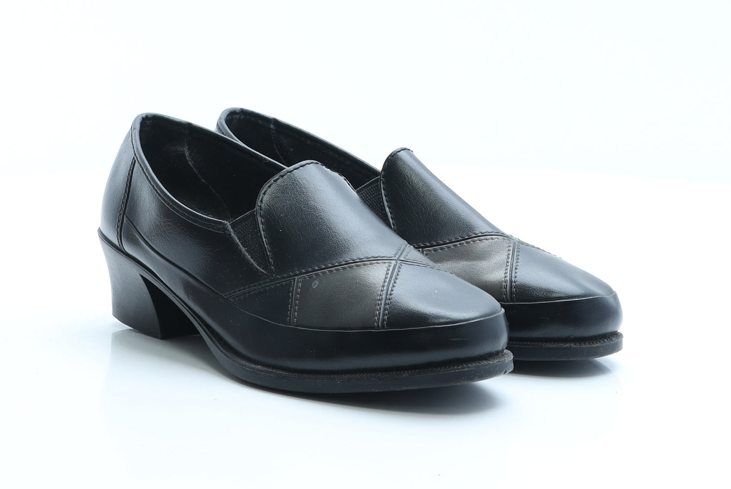 Preworn Womens Black Geometric Faux Leather Loafer Flat UK 3 EUR 36