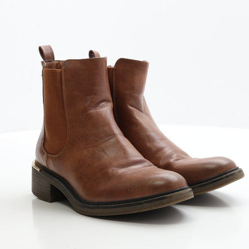 Preworn Womens Brown Faux Leather Chelsea Boot UK 5 EUR 38