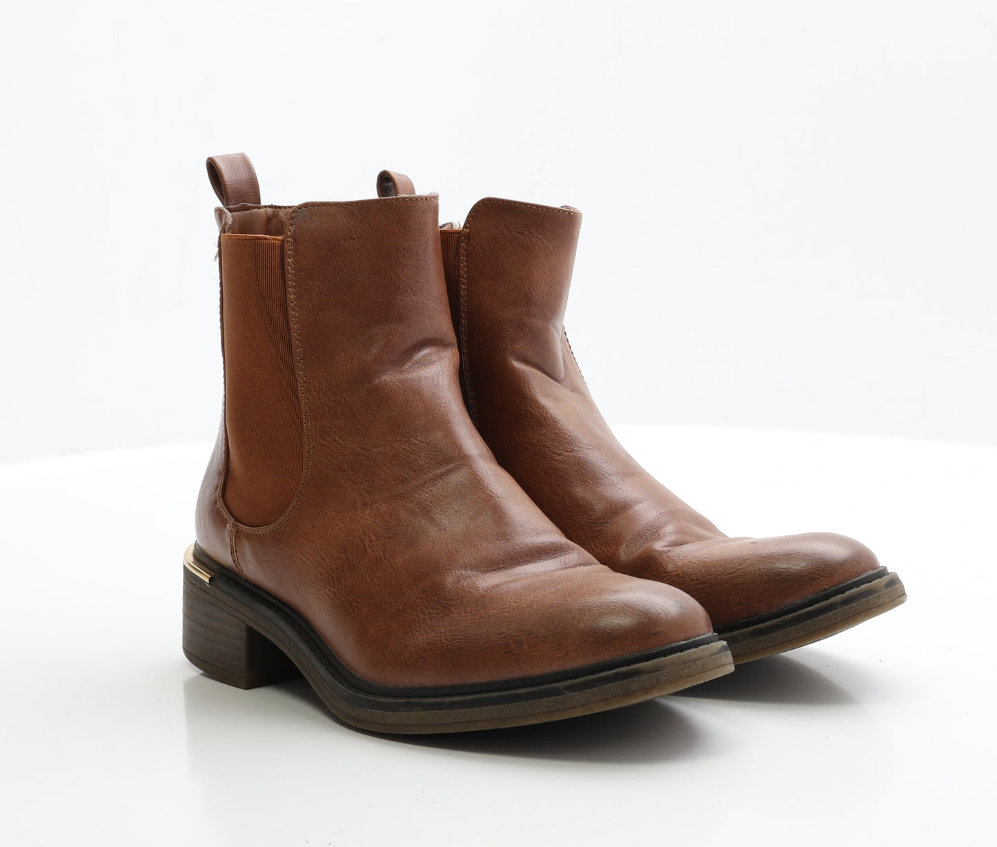 Preworn Womens Brown Faux Leather Chelsea Boot UK 5 EUR 38