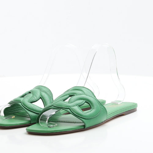 Zara Womens Green Faux Leather Slip On Sandal UK 5 EUR 38