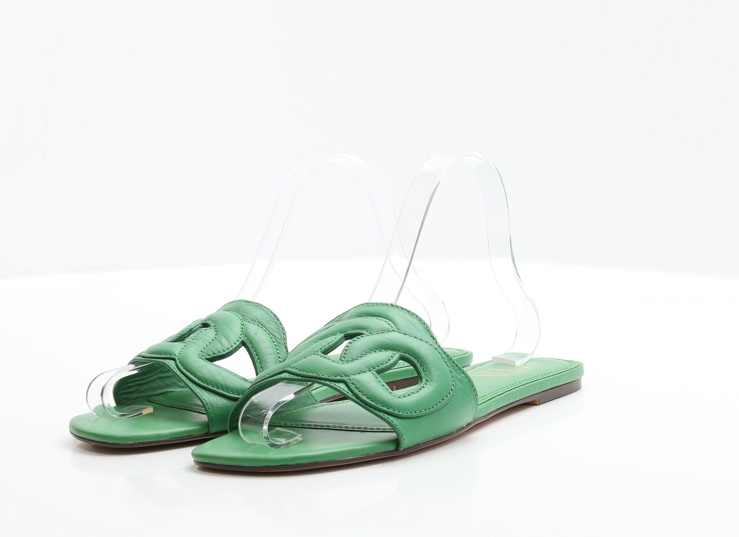 Zara Womens Green Faux Leather Slip On Sandal UK 5 EUR 38