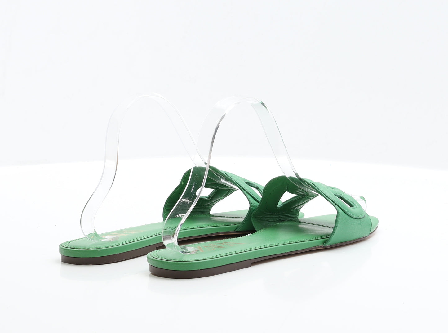 Zara Womens Green Faux Leather Slip On Sandal UK 5 EUR 38
