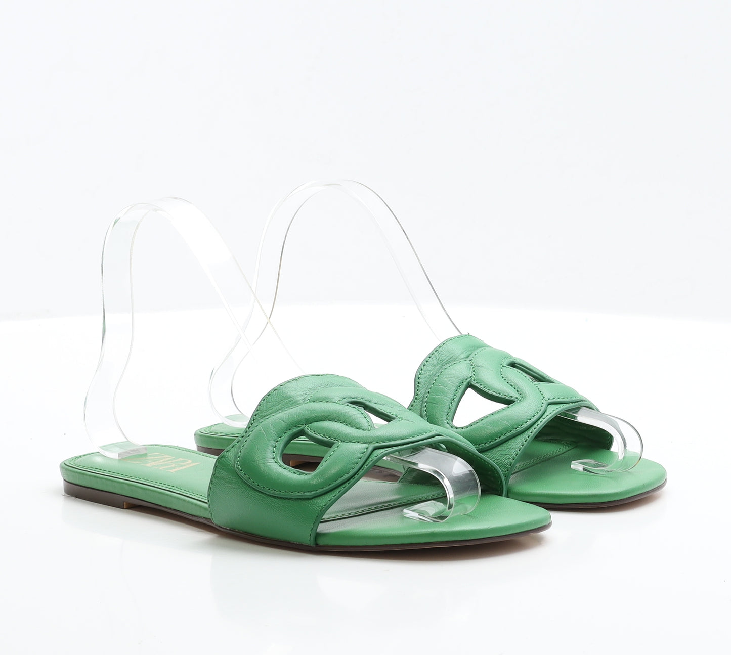 Zara Womens Green Faux Leather Slip On Sandal UK 5 EUR 38