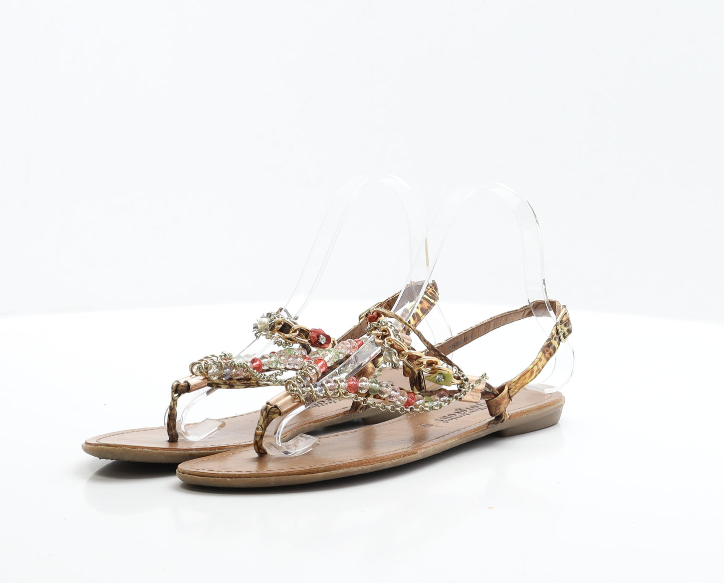New Look Womens Multicoloured Animal Print Faux Leather Strappy Sandal UK 5 EUR 38