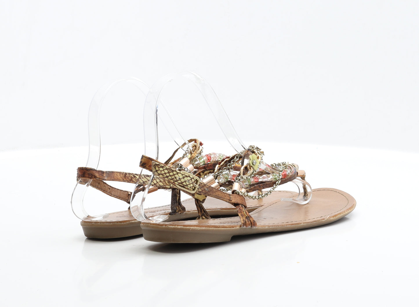 New Look Womens Multicoloured Animal Print Faux Leather Strappy Sandal UK 5 EUR 38