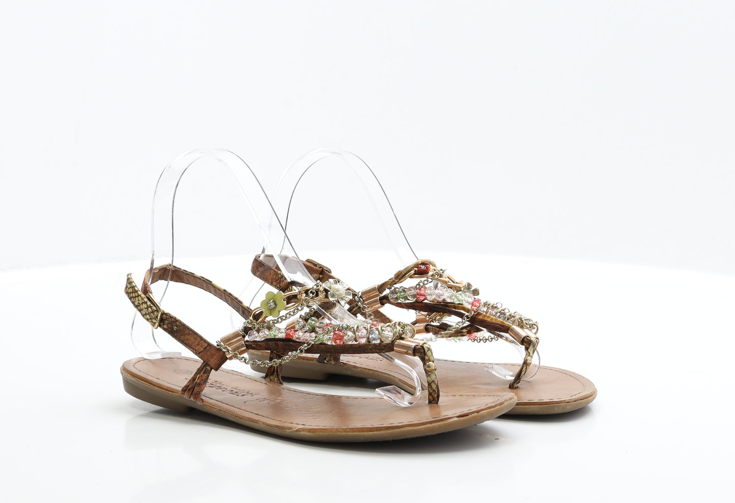 New Look Womens Multicoloured Animal Print Faux Leather Strappy Sandal UK 5 EUR 38