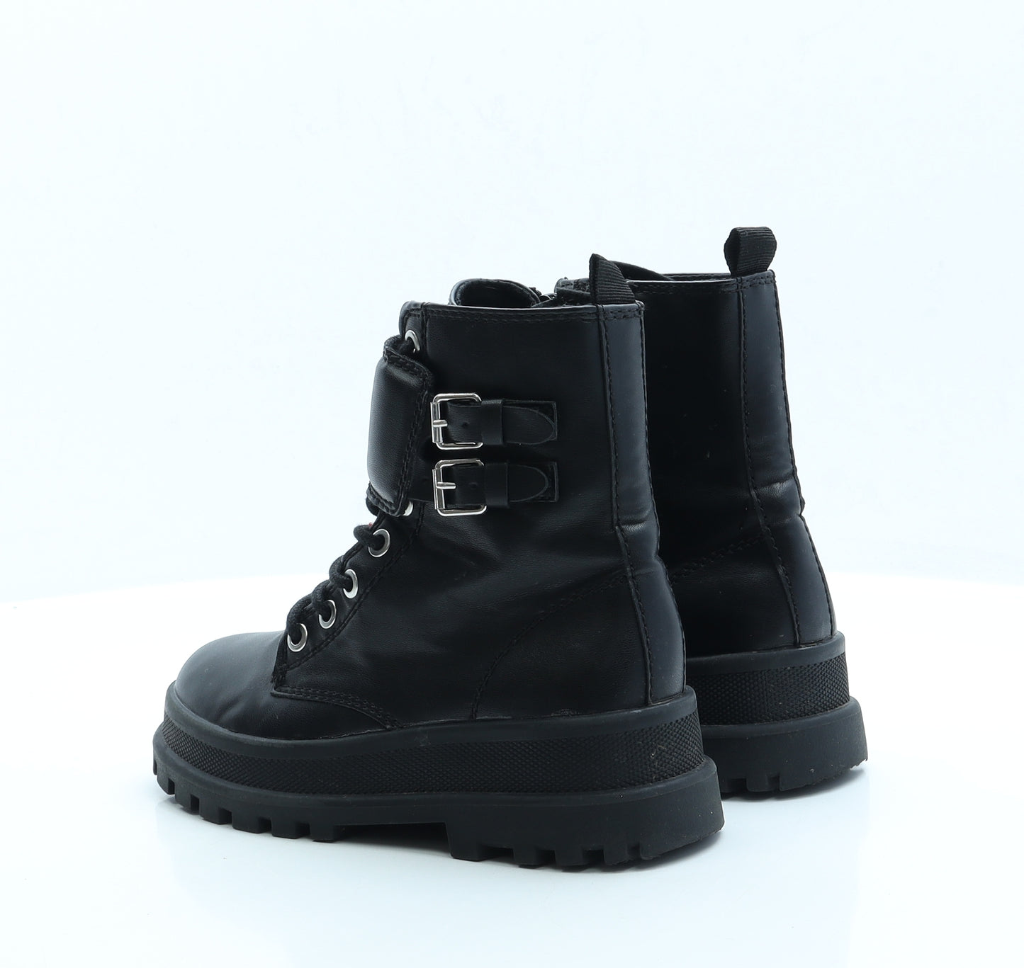 Zara Girls Black Faux Leather Combat Boot UK 1.5