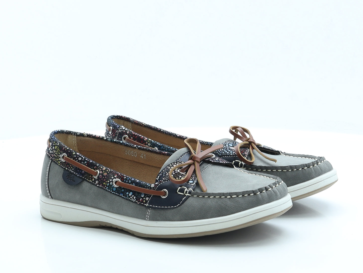 Popcorn Womens Grey Floral Polyester Loafer Flat UK 8 EUR 41