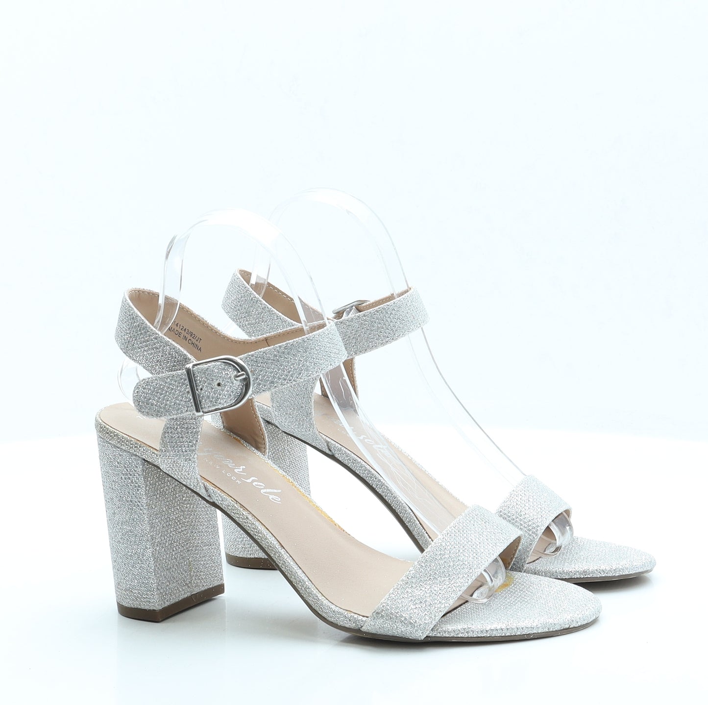 New Look Womens Silver Polyester Strappy Heel UK 7 EUR 40