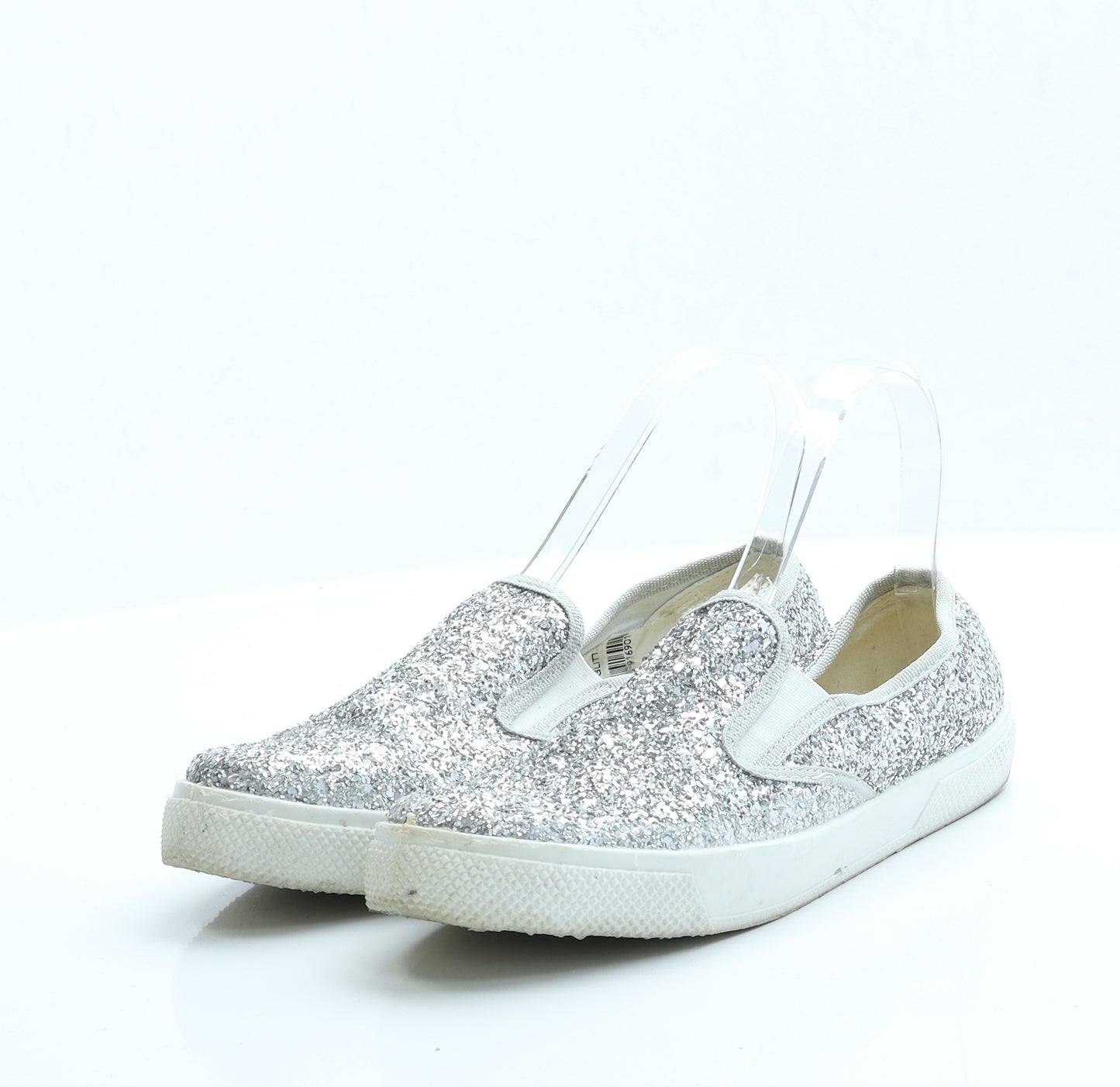 OFFICE Womens Silver Polyester Slip On Flat UK 4 EUR 37