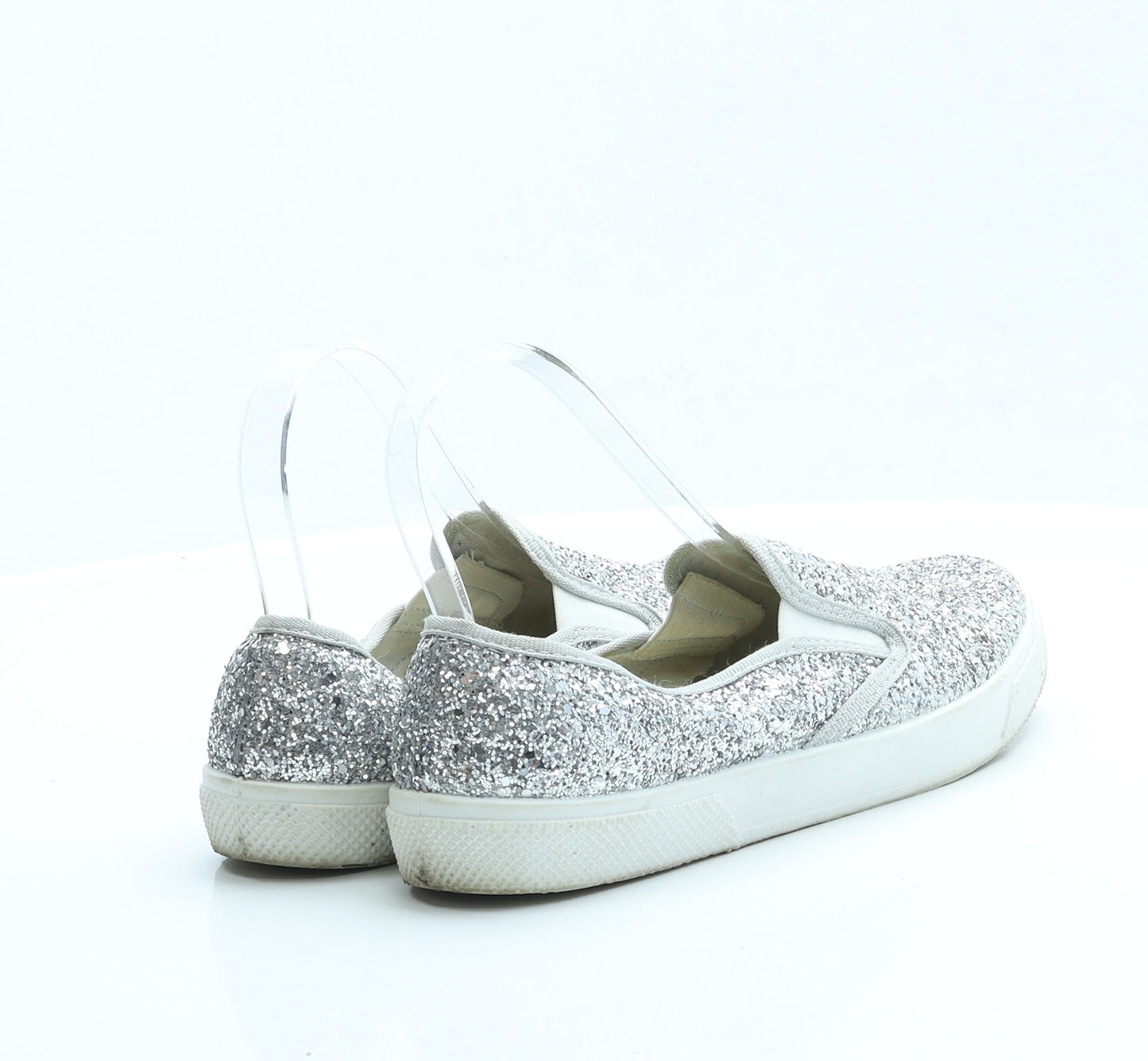 OFFICE Womens Silver Polyester Slip On Flat UK 4 EUR 37