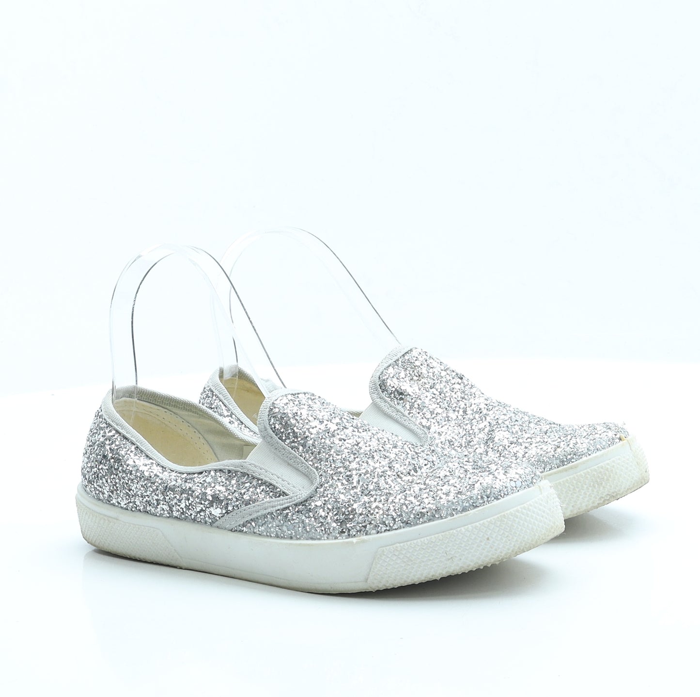 OFFICE Womens Silver Polyester Slip On Flat UK 4 EUR 37
