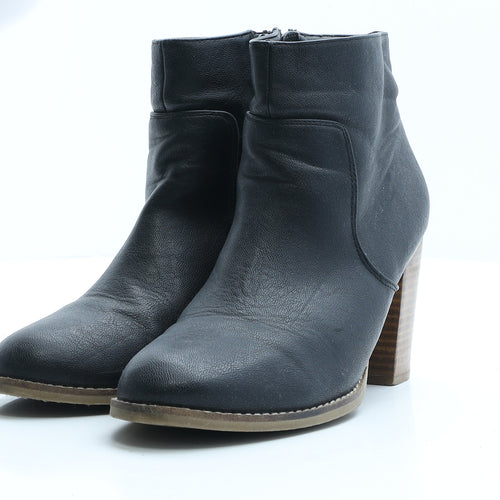 Preworn Womens Black Faux Leather Bootie Boot UK 7 EUR 40