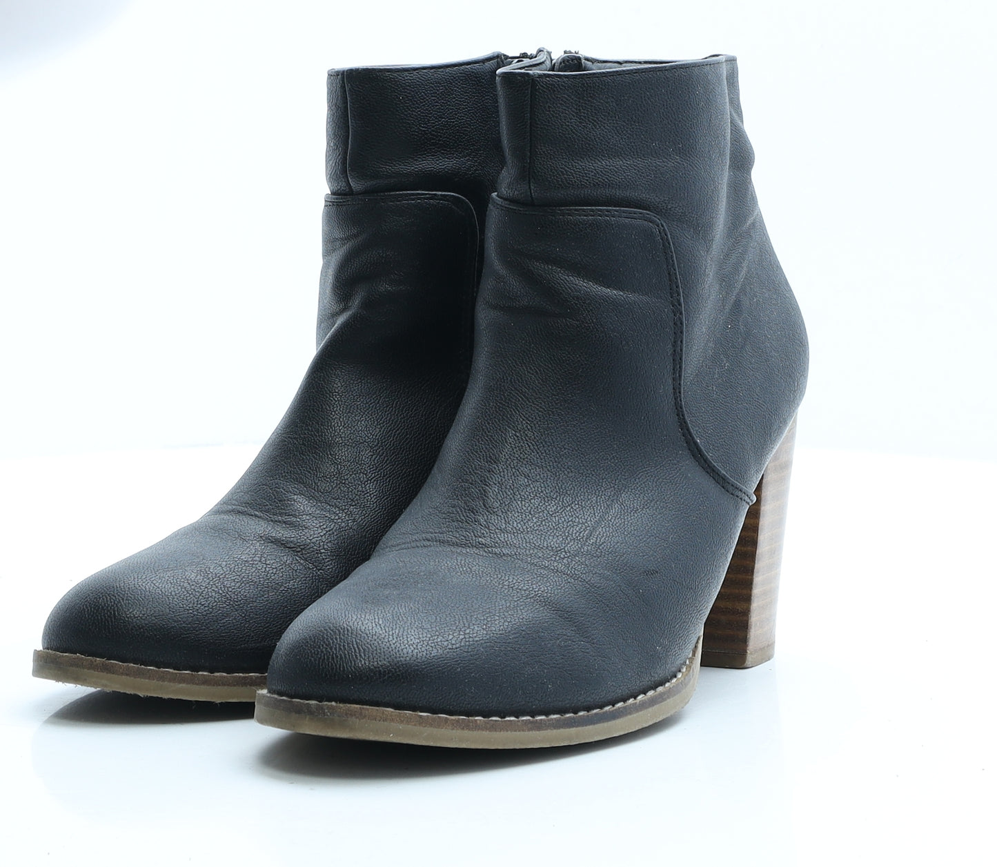 Preworn Womens Black Faux Leather Bootie Boot UK 7 EUR 40