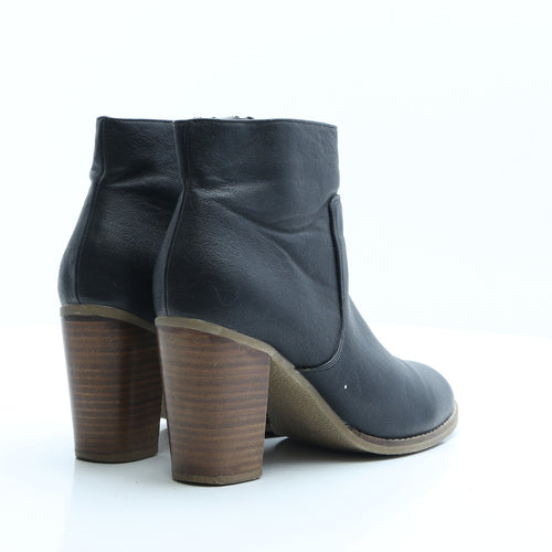 Preworn Womens Black Faux Leather Bootie Boot UK 7 EUR 40