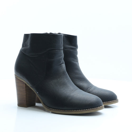 Preworn Womens Black Faux Leather Bootie Boot UK 7 EUR 40