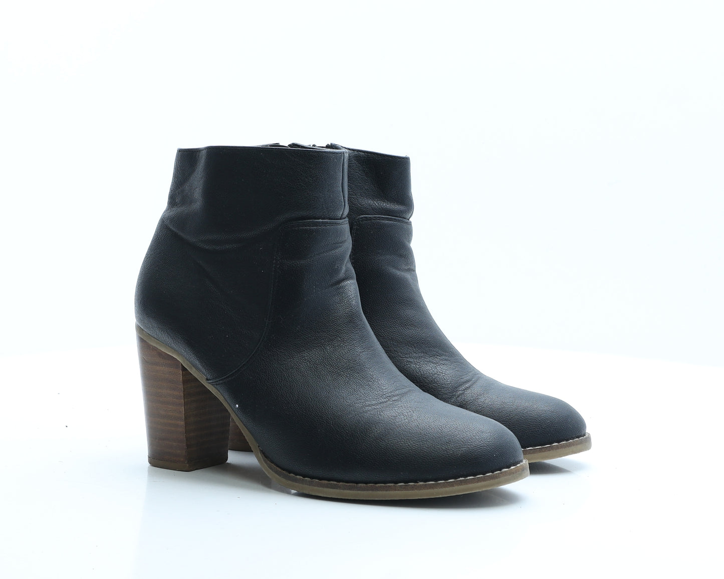 Preworn Womens Black Faux Leather Bootie Boot UK 7 EUR 40