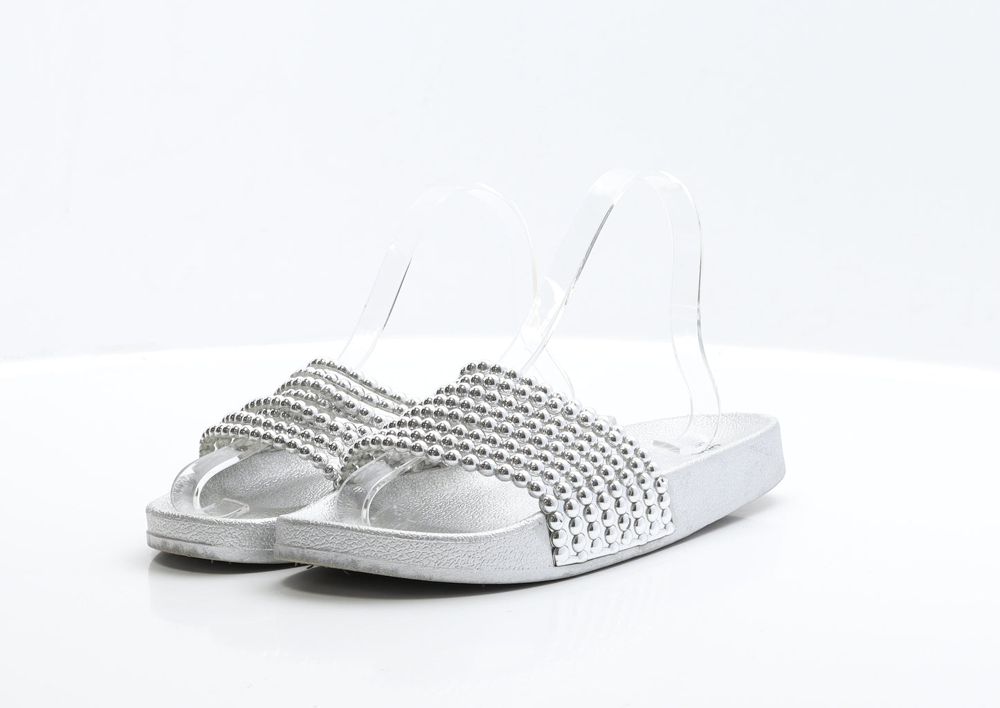 Preworn Womens Silver Polyester Slider Sandal UK 6 EUR 39