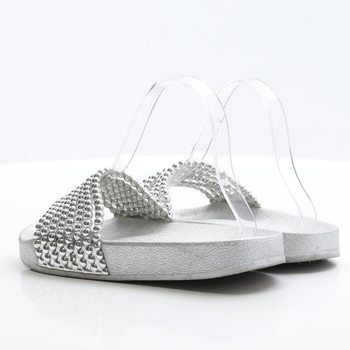 Preworn Womens Silver Polyester Slider Sandal UK 6 EUR 39
