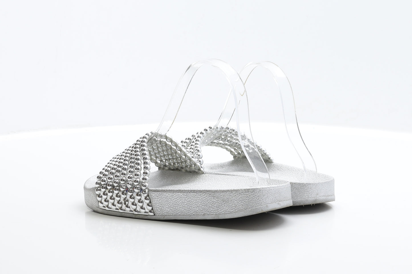 Preworn Womens Silver Polyester Slider Sandal UK 6 EUR 39