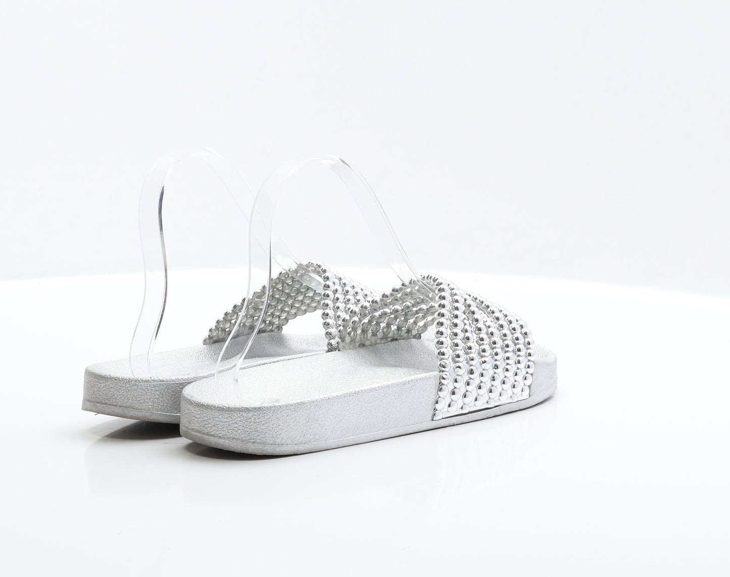 Preworn Womens Silver Polyester Slider Sandal UK 6 EUR 39