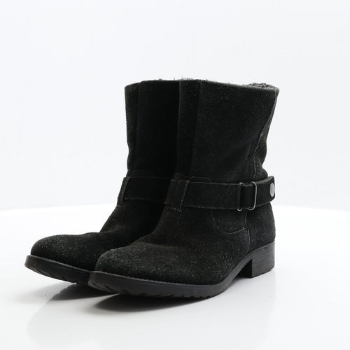 Preworn Womens Black Faux Suede Biker Boot UK 5 EUR 38